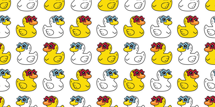 duck seamless pattern rubber duck star sunglasses fashion disco wrapping paper shower bathroom toy bird chicken vector pet scarf isolated cartoon animal tile wallpaper repeat background illustration d