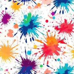 Colorful splashes on white seamless repeat pattern [Generative AI]