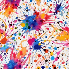 Colorful splashes on white seamless repeat pattern [Generative AI]