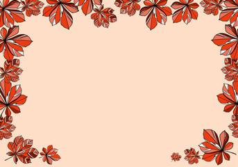 autumn frame with hand drawn pumpkins and leaf