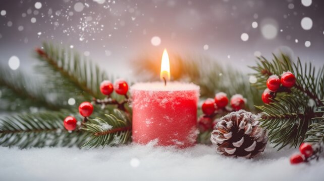 Christmas or advent candle fir branches berry Generative AI