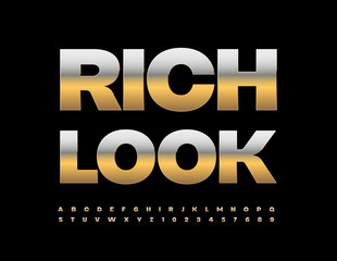 Vector elite Emblem Rich Look. Bold Golden Font. Trendy Artistic Alphabet Letters and Numbers