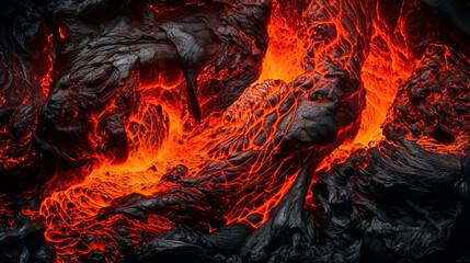 Abstract volcanic style background, hot lava flow, generative AI.