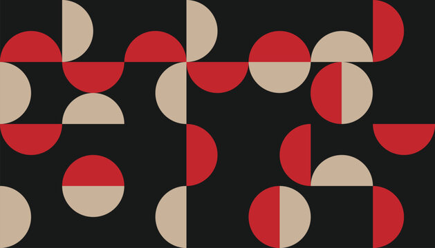 Abstract geometric pattern design background vector. Wallpaper design with circle, semi circle shape. Modern and trendy illustration perfect for decor, cover, print.