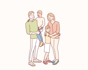 Happy Family With Two Children . Hand drawn style vector design illustrations.
