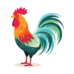 Colorful Rooster chicken cartoon style Vector illustration mascot logo isolated.