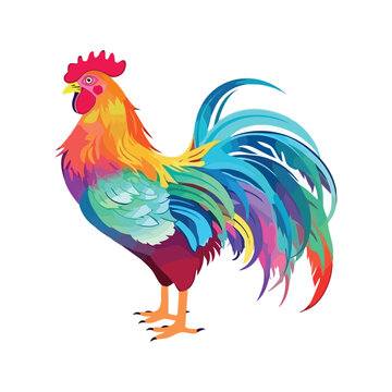 Colorful rooster chicken cartoon style Vector illustration isolated on white. 