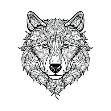 recommend clip art: Hand drawn line art wolf head vector illustration isolated on white.
