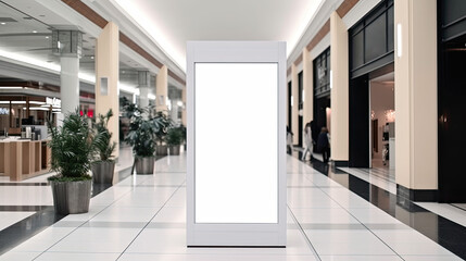 Mockup of an empty vertical advertising sign sign in a mall - Generative AI - 607316560