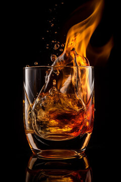 Glass of whisky on fire generative AI