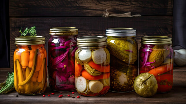 Fermented vegetables in jars - Generative AI