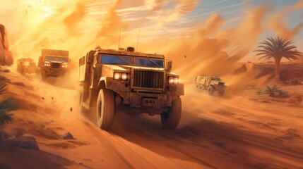 Fototapeta na wymiar Military Cover The Convoy Game Artwork