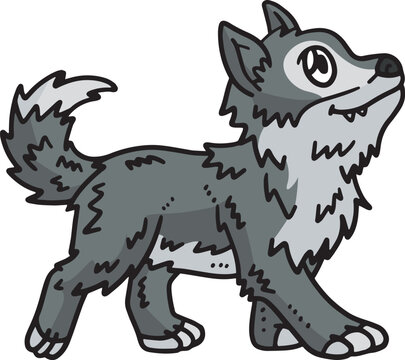 Baby Wolf Cartoon Colored Clipart Illustration