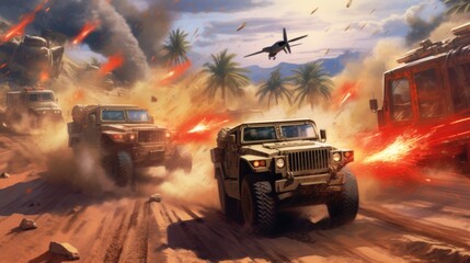 Obraz na płótnie Canvas Military Cover The Convoy Game Artwork
