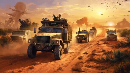 Fototapeta premium Military Cover The Convoy Game Artwork
