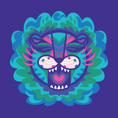 Roaring lion portrait in abstract style