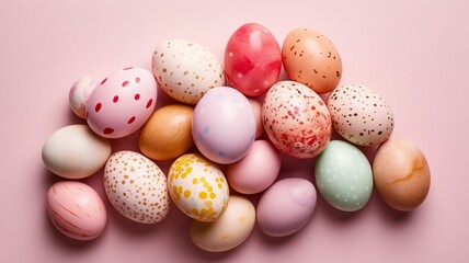 Naklejka na ściany i meble Pastel Easter eggs on pink background Generative AI