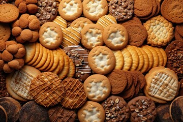 Fototapeta na wymiar Deliciously Scrumptious. Close up of Cookies Spread on Background