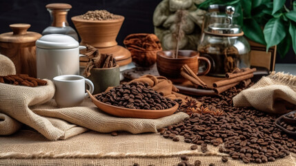Fototapeta na wymiar Coffee Beans With Props