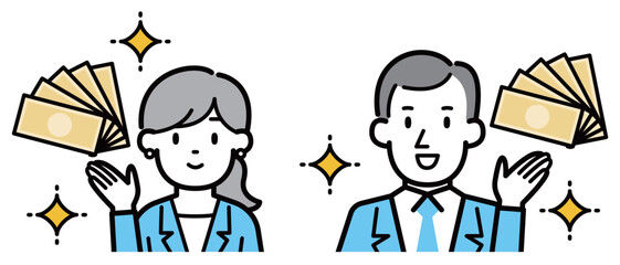 ビジネスマンとビジネスウーマン　お金