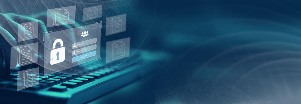 Cyber, personal data, privacy and information security. Internet networking  protection security system concept. Padlock icon on tech code background.