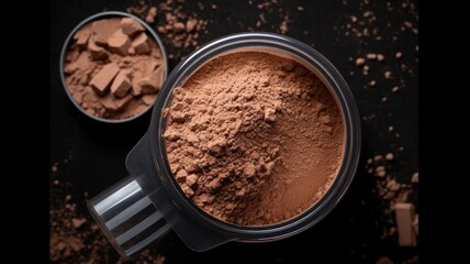 A scoop of chocolate protein powder drink Generative AI