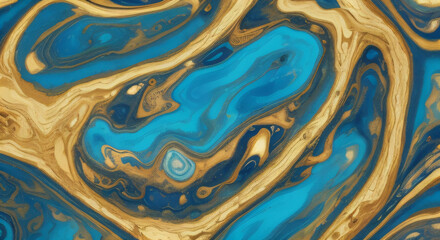 A close up of a painting of blue and gold swirl.