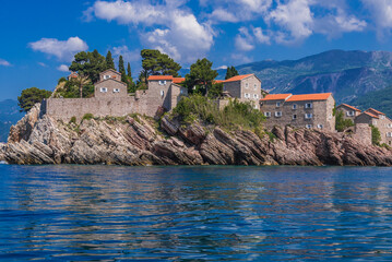 View with Sveti Stefan islet on the Adriatic coast of Montenegro