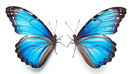 Set two beautiful blue tropical butterflies Generative AI