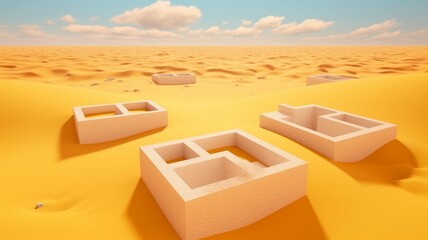 Surreal desert landscape with white clouds Generative AI