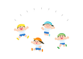 運動会　ジャンプする子どもたち.