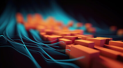 Modern digital abstract 3D background. Can be used in the description of network abilities, technological processes, digital storages, science, education, etc. Copy space. Based on Generative AI