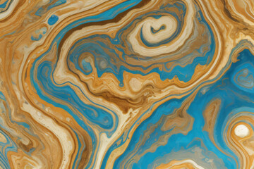 A closeup of a blue and gold marble surface. Mottled marble background.