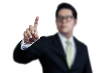 Businessman pushing a transparent screen with transparent background png