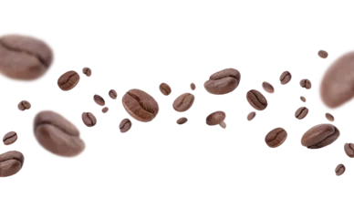 Fotobehang Flying whirl roasted coffee beans in the air studio shot with transparent background png © DN6