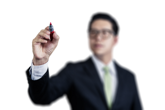 Businessman hand writing with red marker transparent background png