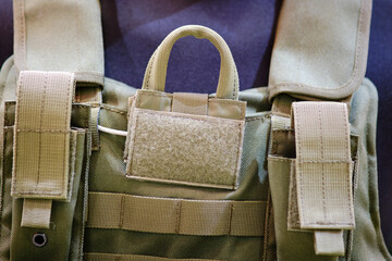 Army pouches and a holster with weapons for military uniforms. Bags for items and cartridges for...