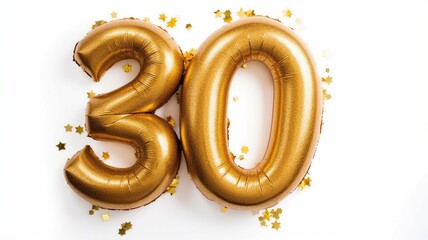 Number 30 thirty made of golden inflatable balloons Generative AI