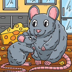 Mother Mouse and Baby Mouse Colored Cartoon 