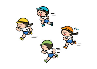 体操服でかけっこをする子どもたち.