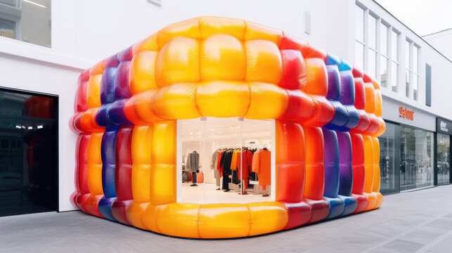 The Inflatable Store. House Made From Colourful Balloon Bubble Material. Generative Ai