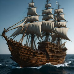Fototapeta premium warship sailing the sea during a fierce battle