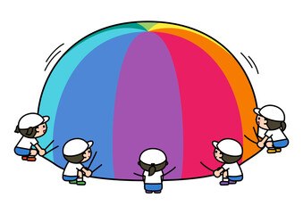 運動会　パラバルーン　中心に空気を含ませて山をつくる.