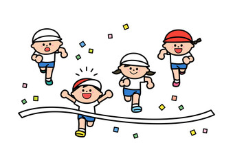 運動会競技　徒競走　ゴールシーン.