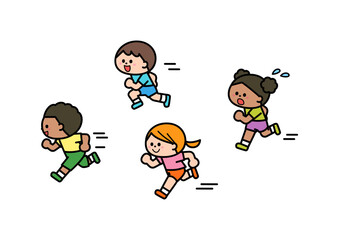 かけっこをする様々な人種の子どもたち.