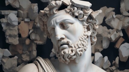 Broken ancient greek statue head  Generative AI