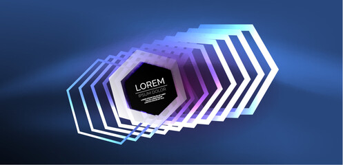 Abstract background techno neon hexagons. Hi-tech vector illustration for wallpaper, banner, background, landing page, wall art, invitation, prints, posters