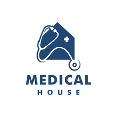 Health Home Logo Design , Medical Symbol with House Shape and Stethoscope