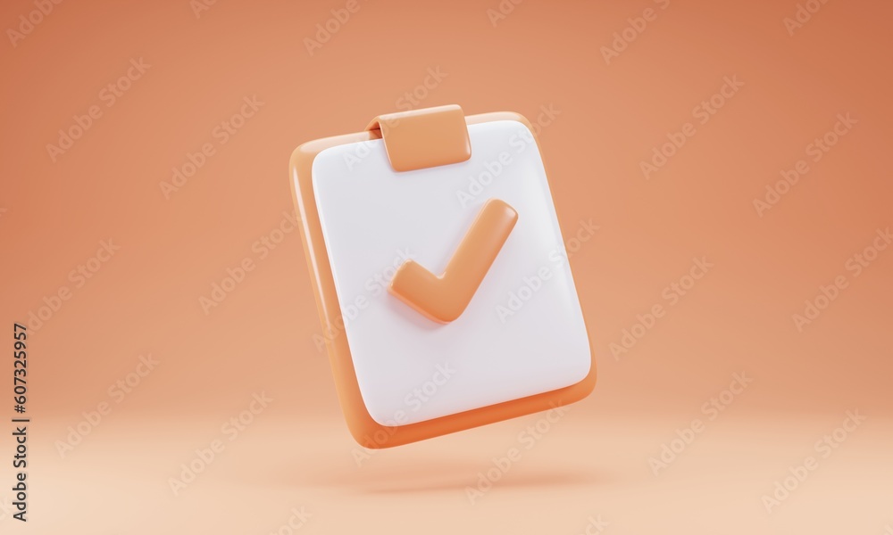 Fototapete Clipboard with checklist icon on 3d rendering. Check mark icon concept. 3d illustration