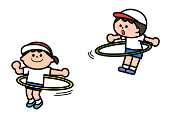 フラフープを回す子どもたち.